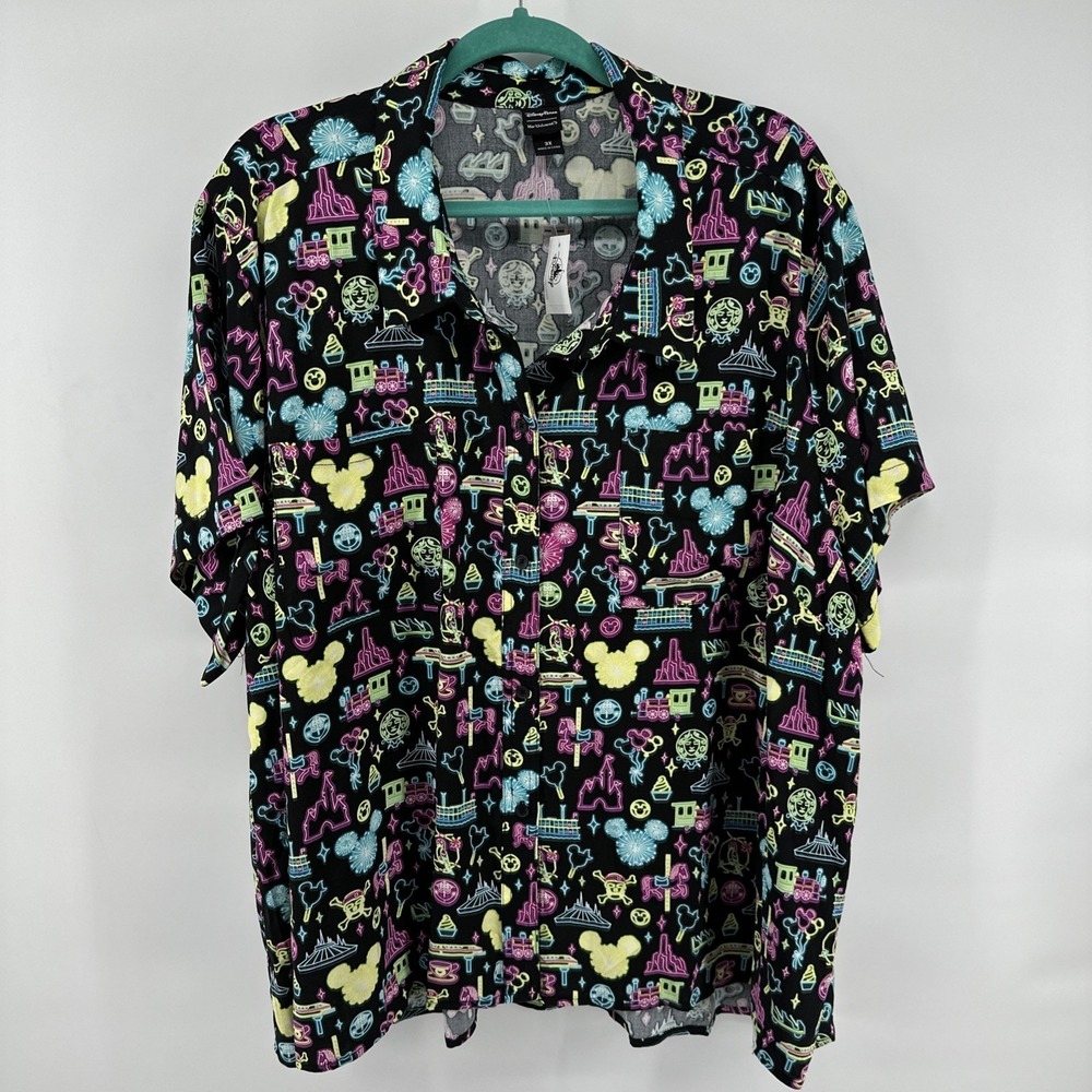 Disney Parks Her Universe Shirt Womens 3x Black Neon Mickey Pirarates Button NEW